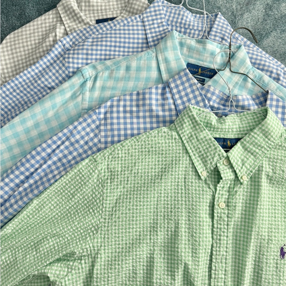 Ralph Lauren Men's Checkered Shirts - Green, Blue, White, Grey